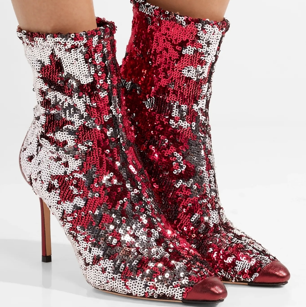 JIMMY CHOO Ricky 85 metallic Sock Boots 39 Sequin